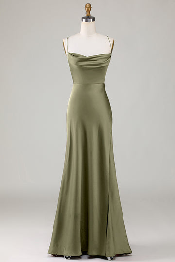 Vestido de Dama de Honor Eucalipto Tirantes de Espagueti